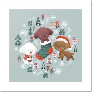 Poodle Dogs Christmas Party Pattern Posters and Art